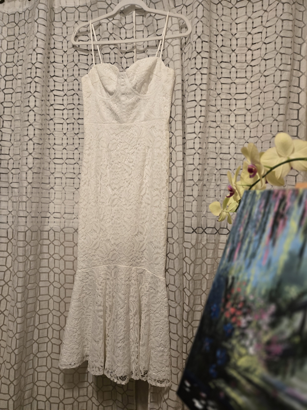 Lulu's Ivory Lace Strapless Midi Dress